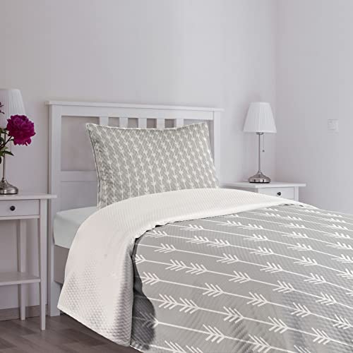 Lunarable Arrows Bedspread, Classic Continuous Arrow Geometric Pattern Monochromatic Art Image, Decorative Quilted 2 Piece Coverlet Set With Pillow Sham, Twin Size, White Grey #TOP6
