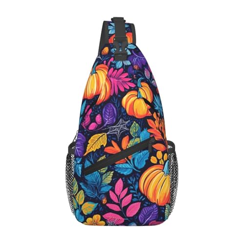 Mochila de hombro urbana con patrón de calabaza colorida miniatura 1