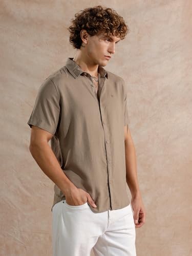 Image of WROGN Men's Cotton Linen Blend Casual Shirt | Solid Minimal Design | Slim Fit