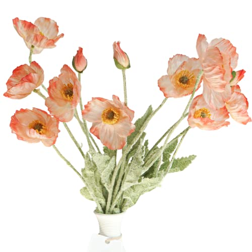 Kamang Flores artificiales de seda de amapola (3 tallos) para decoración del hogar y boda. Centro de mesa de flores de amapola sintética, arreglos florales de melocotón. Flores de seda para decoración
