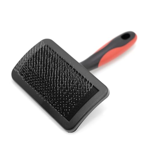 Image of Jeffers Pet Hard Pin Universal Slicker Brush for Dogs, Cats, Horses - Firm Bristles Grooming Tool, Detangling, Tangle Free Coat, Mats, Shedding, Curved Head, Travel Friendly, Easy Storage - Medium