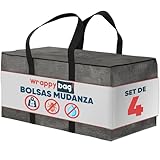 WRAPPYBAG lote de 4 bolsas grandes de almacenamiento de plástico - Bolsas XXL para mudanzas y viajes - Resistentes, gruesas e impermeables con asas reforzadas - Para ropa y ropa de cama - 75x36x38 cm
