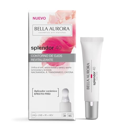 Bella Aurora Splendor 40 Contorno de Ojos Revitalizante Antiedad - Reduce Bolsas, Ojeras y Arrugas, Con Niacinamida, Ácido Hialurónico, Cafeína y Aplicador Efecto Frío, 15ml