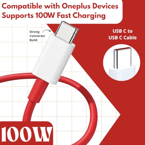 Image of HANYCONY Ultra-Fast 80w Type C to C Red Data Cable | Compatible with One Plus 13,13r,12,12r,11,11r,10,10r,10t,10pro,9,9rt,9r,9pro| Nord Power 5G Delivery for SuperVOOC | Original Fast Charging