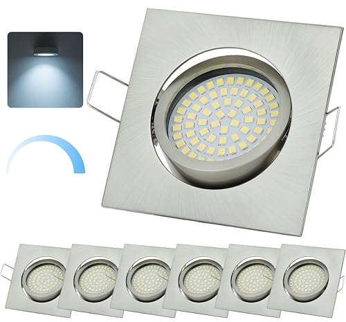 Spot LED encastrable pour faux plafond bas carré dimmable chrome brossé lot de 6