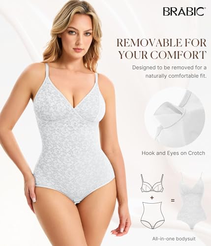 Image of BRABIC Lace Bodysuit for Women Tummy Control Shapewear Sleeveless Tops V-Neck Backless Camisole Jumpsuit Shaper