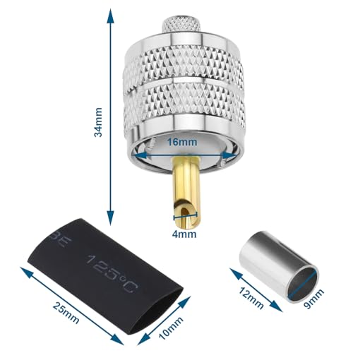 5pcs PL259 Connector Male Plug Connector for Coaxial Cable Compatible with LMR240 RG8X 4D-FB Coaxial Cables with Compression Sleeves Heat Shrink Tubes - Image 4
