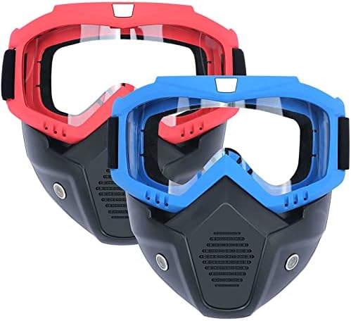 POKONBOY 2 Pack Tactical Mask with Goggles Compatible with Nerf Rival , Apollo, Zeus, Khaos, Atlas, & Artemis Blasters Rival Mask Red & Blue