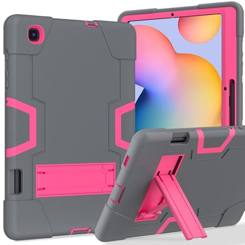 Coque Samsung Galaxy Tab S6 Lite avec support et porte-stylet rose et gris