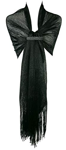 GFM® Schimmernder glitzernder Schal aus Netzstoff für Hochzeit, Abendgarderobe, Brautjungfer, Abschlussbälle (MSH1), MSH1-KLKL- Schwarz mit Schwarz Metallic, 42