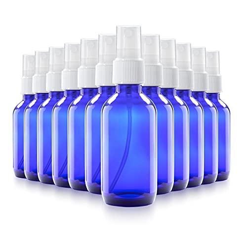 1790 Blue Glass Essential Oil Bottles, 2 oz Small Glass Bottles, Glass Bottles for Essential Oils- Toxin Free - Mini Spray Bottle(12 Value Pack)