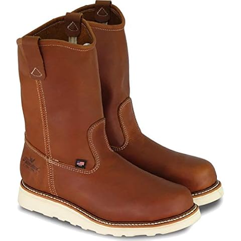 Thorogood American Heritage 11” Soft Toe Wellington Boots for Men Made from Premium Leather Featuring Slip-Resistant Wedge Outsole and Comfort Insole; EH Rated, Tobacco Oil-Tanned - 12 D(M) US Cover