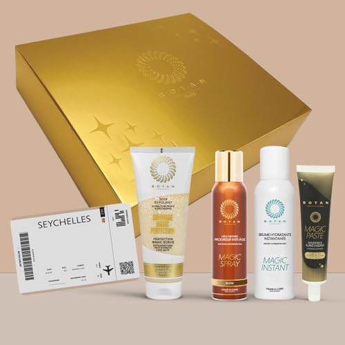 Caja de regalo ritual de cuidado botan, especial Seychelles, spray bronceador progresivo antienvejecimiento, exfoliante y niebla hidratante, rutina teñida natural – cumpleaños, día de la madre, San