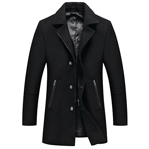 Mirecoo Abrigo de invierno para hombre, moderno, de algodón, para negocios, tiempo libre. Negro L