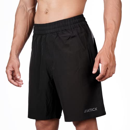 Image of ATICX Polyester Shorts for Men - Quick Dry Lightweight with Zipper Pockets - Gym, Running, Jogging, Training Half Pants for Basketball, Swimming, Badminton, Cycling, Football, Outdoor & Home Wear
