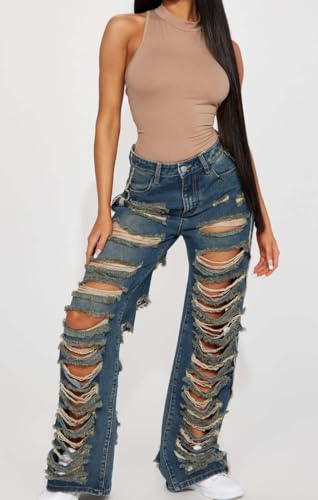 Women's Sexy Skinny Ripped Jeans Stretch Mid High Waist Denim Pants Comfort Soft Fit for Everyday Wear2
