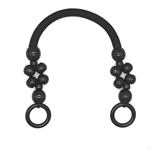 Model Worker 4PCS Wood Beaded Rope Bag Purse Straps U-Shaped Handles Replacement for Handmade Bag Handbags Purse (Black)