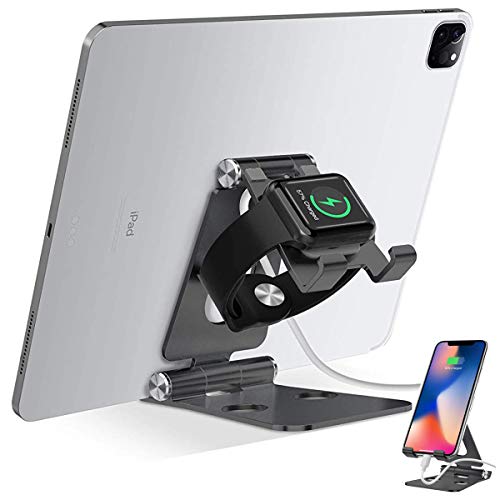 Ithywat Adjustable Tablet Stand Double Foldable Phone Stand Tablet Holder Iwatch Cradle Desktop Stands Compatible with Phone 11 Pro Xs Xs Max Xr X 8 7 6 6s Plus iPad Tablets (7-10