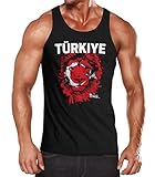 MoonWorks Herren Tanktop Fanshirt Türkei Türkiye Turkey EM WM Fußball Löwe Flagge Lion Flag Muskelshirt schwarz L
