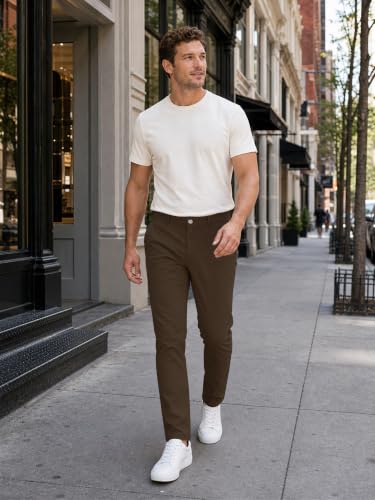 Image of HUNGSON Mens Chinos Dress Pants Slim Fit Stretch Business Casual Golf Work Slacks Trousers