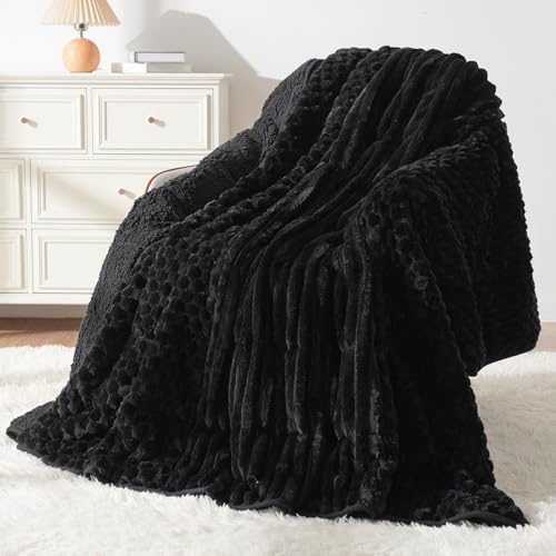 Image of Mr. Sandman Fleece Weighted Blanket for Adults, Queen Size 15 lb, Heavy Throw Blanket with Soft Plush Jacquard and Warm Sherpa, Washable Weighted Blanket for Relaxing Sleep, 60 x 80 Inch, Black
