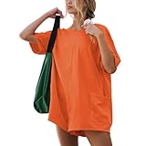 Balimtoy Women Summer Casual Rompers Short Sleeve Backless Hot Shot Onesie Loose Athletic Beach Lounge Shorts Jumpsuit