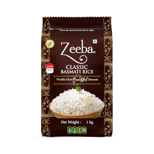 Image of Zeeba Classic Basmati Rice 1 Kg, Raw & Naturally Aged for 2 years, Extra Long Grains (Cooked length upto 27mm*)