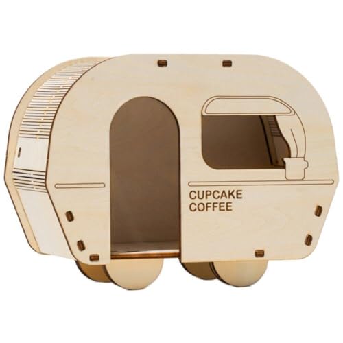 Phantasmia ハムスターハウス 木製 コーヒーカート形状 隠れ家 小動物用 ピンク