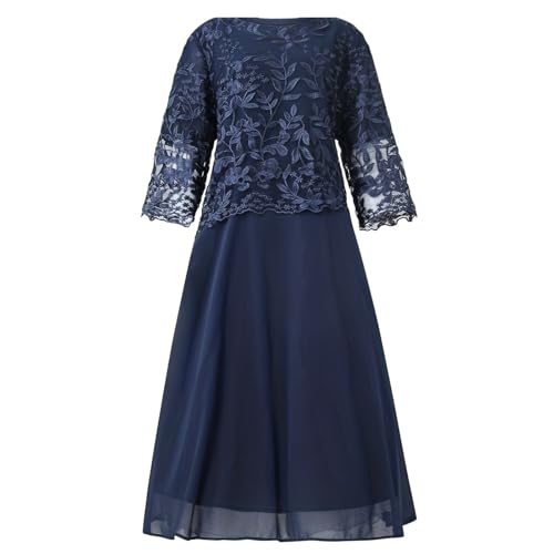 Vestido rockabilly cómodo para disimular curvas con encaje elegante y mangas 3/4 5