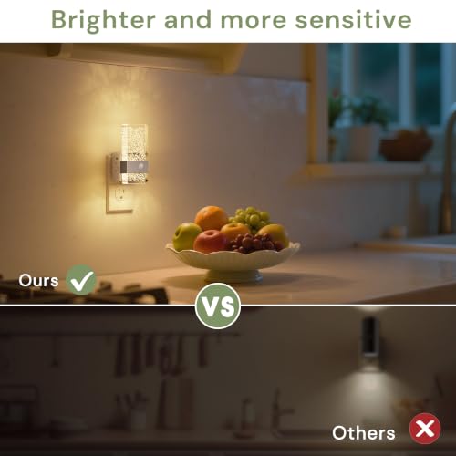 Image of L LOHAS LED Motion Sensor Night Light, Night Light Plug Into Wall 2 Pack | Silver Nightlight, Motion Activated and Dusk to Dawn Sensor, 0-100LM Dimmable, Warm White Nightlights for Bathroom, Hallway