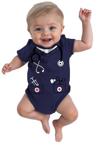Image of Tstars Baby Doctor or Nurse Bodysuit with Stethoscope - Infant Scrubs Halloween Themed Outfit for Girls and Boys