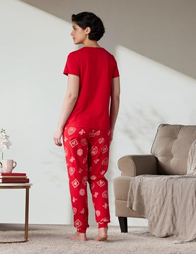 Image of Amazon Brand - Symbol Women Cotton T-Shirt and Jogger Night Suit | Two Piece Set| Regular Fit (Available in Plus Sizes)