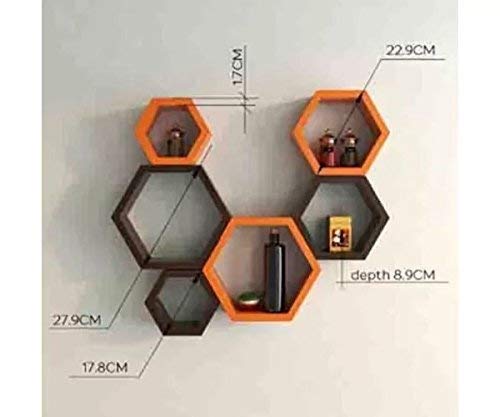 Image of Bros Moon Wall Mounted TV Cabinet, L-Shape, Choco White, MDF, Modern Style, Laminated Finish, for Living Room, Suits TV up to 55 Inches (Brown White, Hexagon Set of 6)