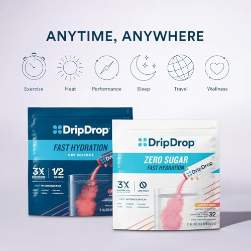 dripdrop sugar free hydration packets - zero classic variety pack - single serve electrolytes powder drink mix - lemon lime watermelon peach passion fruit - non-gmo gluten free vegan - 16 sticks