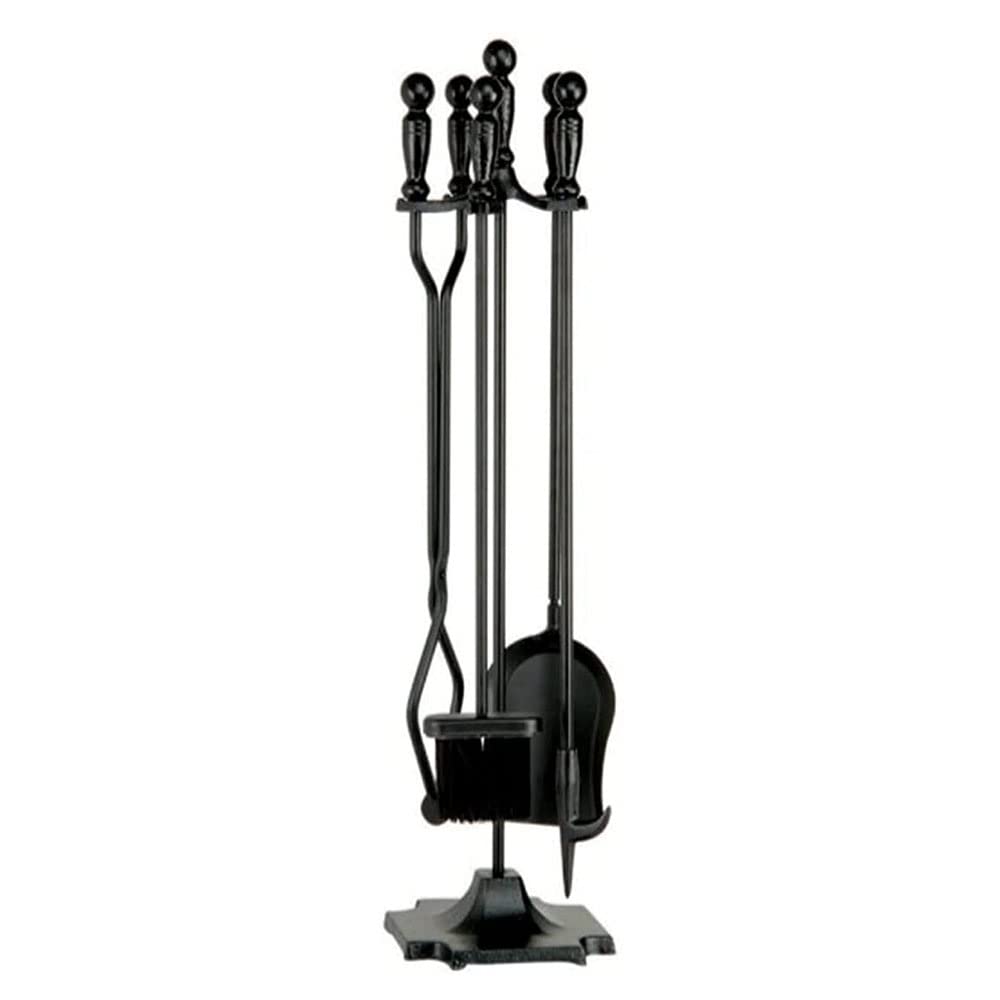 Set di attrezzi per camino, schermo per camino in rete da 30 pollici, set di attrezzi per camino, manico in ottone, 5 pezzi, supporto per camino da interno in ferro battuto, porta legna, kit di acces