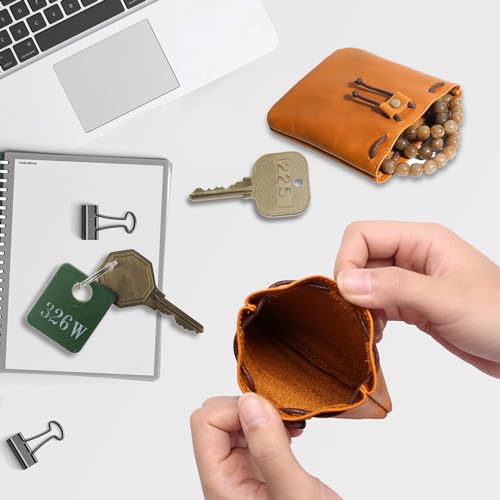 Genuine Leather Drawstring Pouch, Medieval Coin Purse Organizer Portable Change Holder, Small Multipurpose ​Medicine Tobacco Waist Bag Yellow3