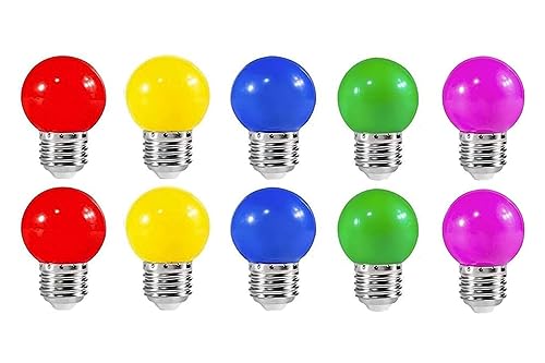 ZFQ 10 Pack Colored Bulbs 2W E27 G45 Lighting Bulbs,LED Coloured Golf Ball Mini Bulb Lamp,Mixed Colours Red Yellow Green Blue Purple