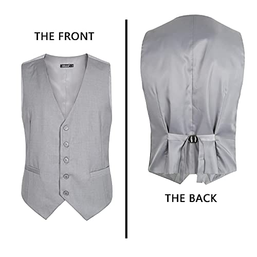 Alizeal Mens Classic Solid Color Formal Business Suit Vest Regular Fit Waistcoat With 5 Buttons, Light Gray-M #TOP2