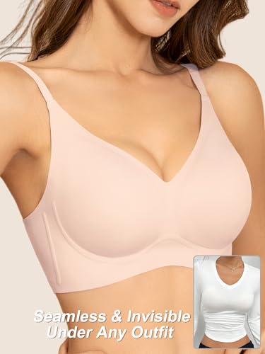Image of Seamless Wireless Jelly Bras for Women - Lightly Padded Bra with Support, No Underwire Comfortable T-Shirt Bralette (XL, Nude)