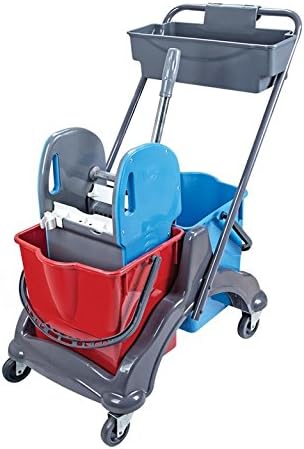 Aviva Pro 71 Cleaning Trolley, 2 x 18 Litres, with Professional Press, Double Trolley with Storage Basket