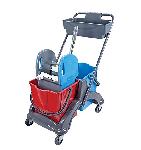 Aviva Pro 71 Reinigungswagen 2 x 18 Liter mit Profi Presse, Doppelfahrwagen mit Ablagekorb thumbnail