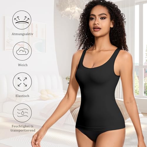 ONEW Damen Slimfit Unterhemd Bequeme Bauchweg Shapewear Tank Top Formende Kompressions Trägertop Komfortable Body Shaper Schwarz M
