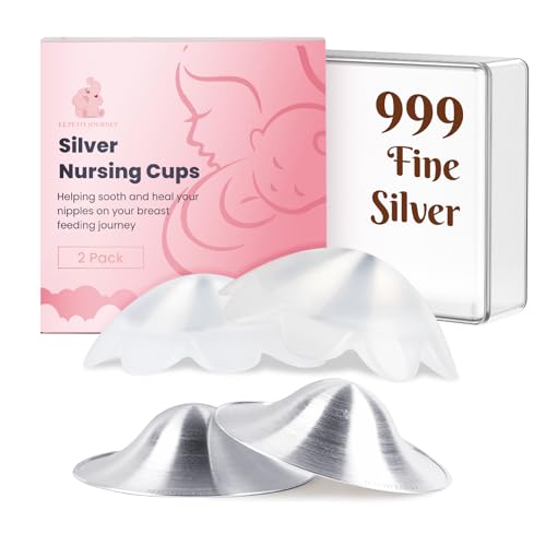 Image of Original 999 Pure Silver Nursing Cups with Silicone Pads, Nipple Shields for Nursing Newborn Essentials, Silver Nipple Covers for Breastfeeding, Silver Nipple Guards for Soothing and Healing (Large)