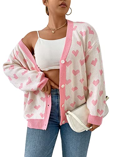 Image of MakeMeChic Women's Plus Size Floral Print Long Sleeve Drop Shoulder Cardigan Coat Pink White, Large Plus
