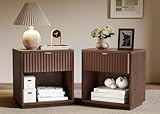 SnuHome Nightstands Set of 2, Nightstand with Drawers Bedside Table End Table, Modern Fluted Nightstand Bed Side Table for Bedroom Living Room Home Office (Brown)