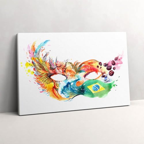 Tableau photo sur toile drapeau masque brésilien Wallfluent 60x40cm