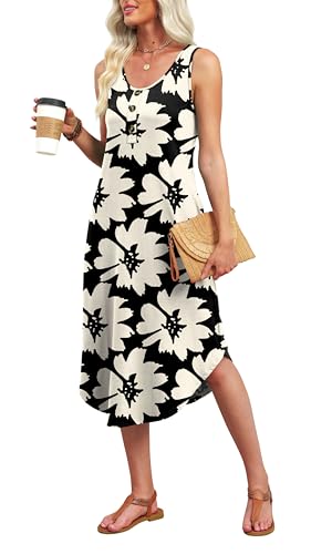Image of WIHOLL Summer Dresses for Women 2026 Button Front Sleeveless Casual Midi Dress Beach Vacation Sundresses with Pockets