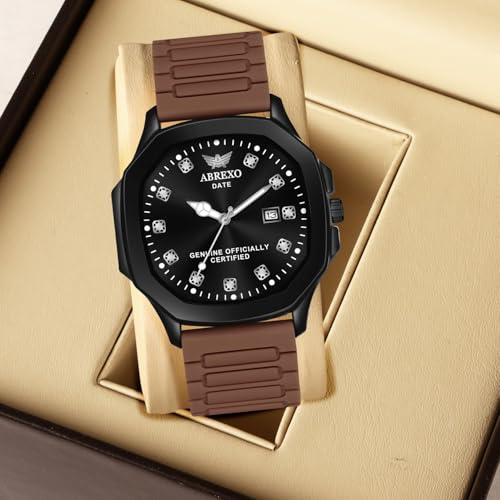 Image of Abx7200 Black Dial NewArrival Arabic Style Brown Silicone Magnet Strap Date Working Quartz Watch for Boys-