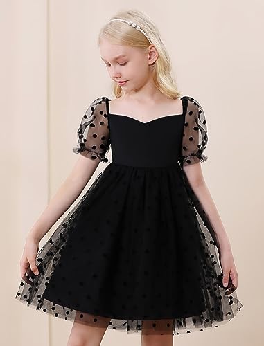 Mebius Girls Mesh Puff Sleeve Sweetheart Neck High Waist Flowy A Line Dress Party Special Occasion 6-12Y2