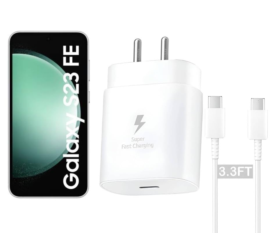 Image of 25W Type C Charger for Samsung Galaxy S23 Fe 5G | USB C to C Port Super Fast Charging Adapter for Galaxy Tab S9 Ultra /S9 Fe /S9 plus /S9 /A9 /A9 Plus, 25 w Quick Mobile Phone Adaptor USB-C Device, White